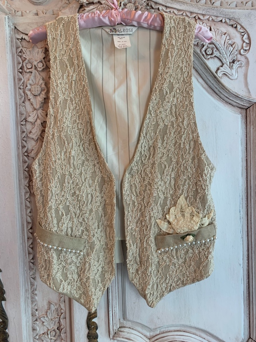BEL ROSE Lace Embellished Beige Vest. Size S